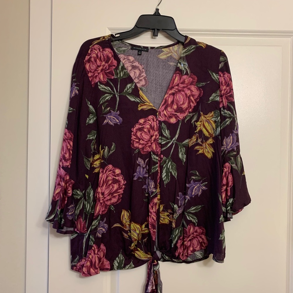 Plum floral flare sleeve